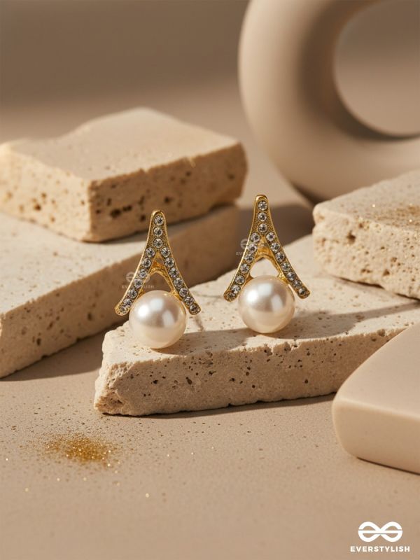 Glimmering Pearls - Golden Embellished Earrings