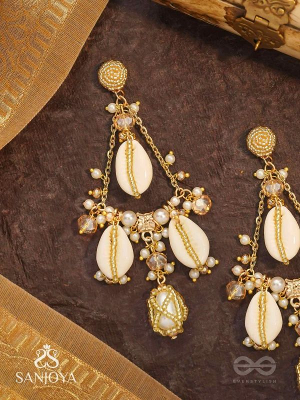 Varnaka - Sunlit Shell Charms - Beads And Shells Hand Embroidered Earrings