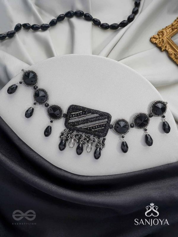 Anjyeta - Starry Nights - Beads, Cutdana And Glass Drops Hand Embroidered Neckpiece