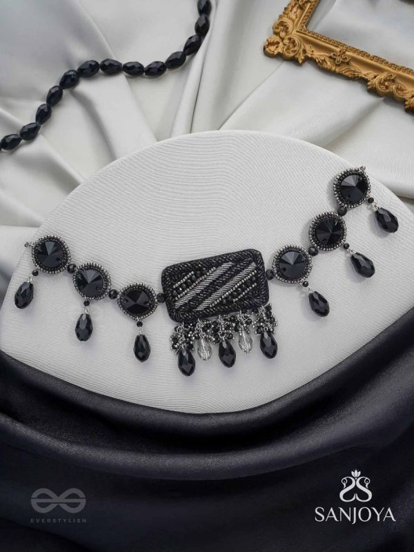 Anjyeta - Starry Nights - Beads, Cutdana And Glass Drops Hand Embroidered Neckpiece