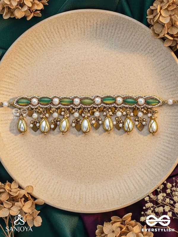 Haridvarna - Gilded Meadow Finery - Pearls, Stones And Beads Hand Embroidered Neckpiece