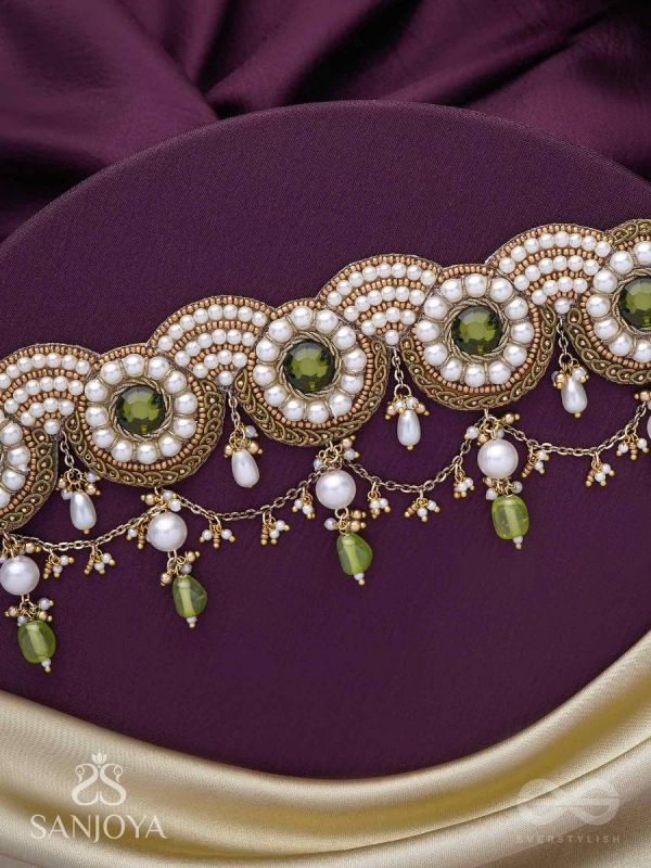 Pradavya - The Goddess Glamour - Stones, Beads And Pearls Hand Embroidered Neckpiece