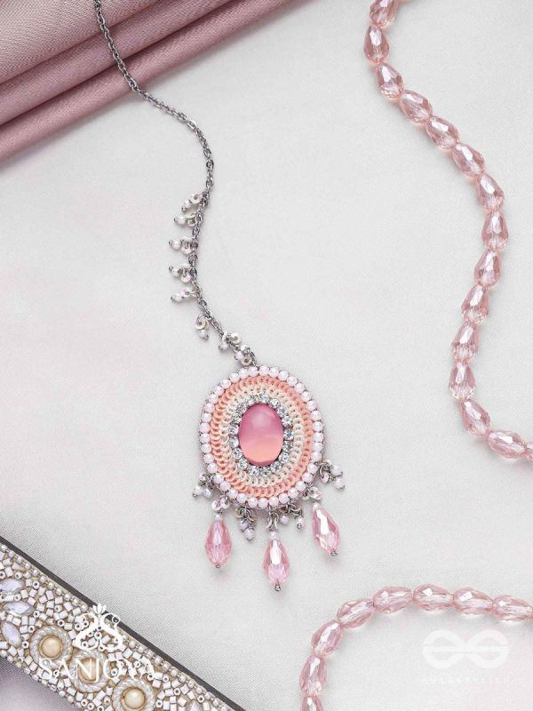 Alijihvika - The Sweet Mist - Stone, Sequins And Glass Drop Hand Embroidered Maangtika