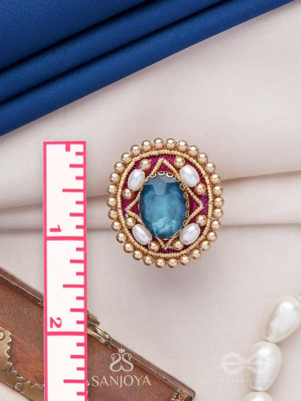 Vaibhraja - Stellar Shimmer - Stone And Beads Hand Embroidered Ring (Adjustable)