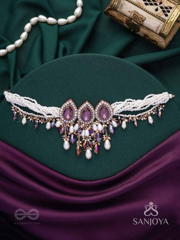 Syamatva - The Sparkling Night - Stone, Beads And Pearls Hand Embroidered Neckpiece