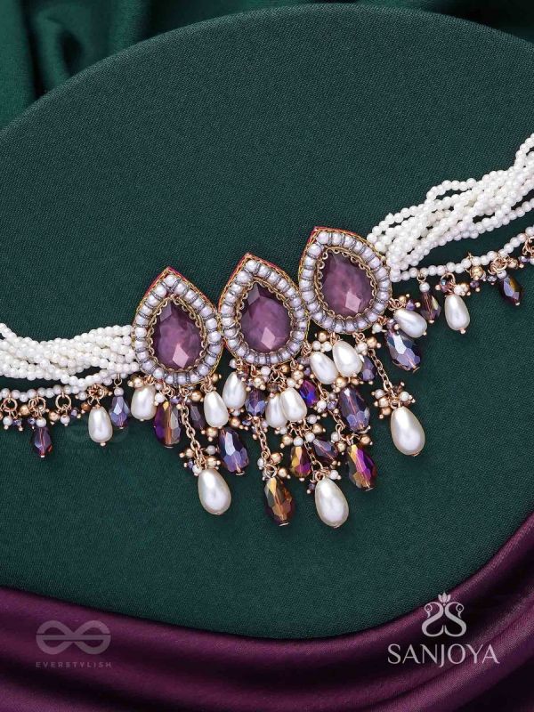 Syamatva - The Sparkling Night - Stone, Beads And Pearls Hand Embroidered Neckpiece