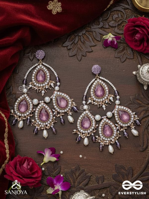 Viruda - Blushing Majesty - Stone And Beads Hand Embroidered Earrings
