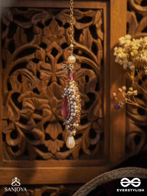 Asyama - The Violet Veil - Beads, Pearl And Stone Hand Embroidered Maangtika 