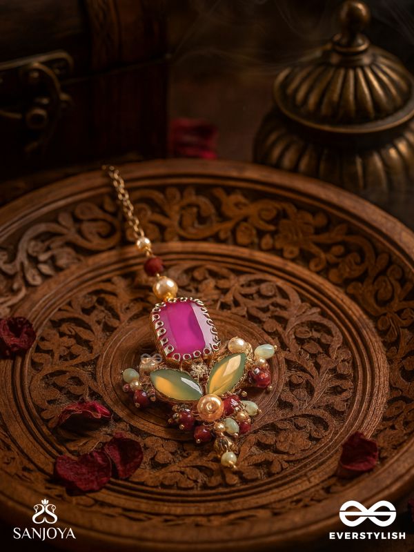 Madhudyana - Garden Of Spring - Stone And Beads Hand Embroidered Maangtika