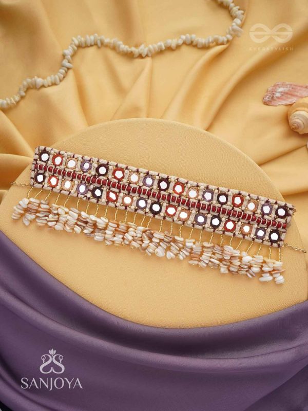 Revata - Hues Of Ocean - Mirror And Resham Hand Embroidered Neckpiece