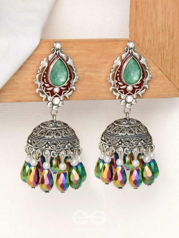 The Daytime Blitz - Statement Embellished And Enamelled Oxidised Jhumka Earrings