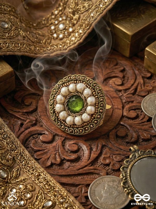 Aranyaja - Born In Forest - Beads And Stone Hand Embroidered Ring (Adjustable)