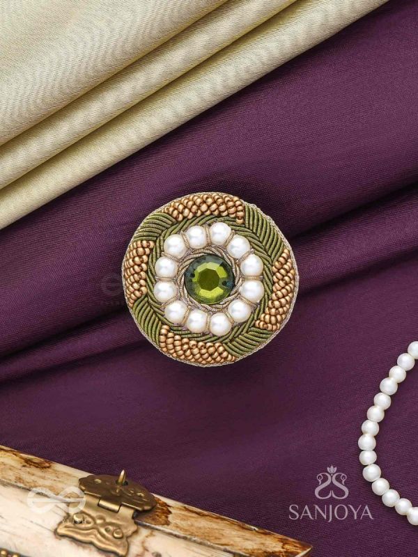 Aranyaja - Born In Forest - Beads And Stone Hand Embroidered Ring (Adjustable)