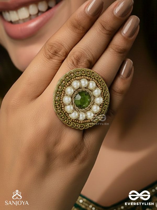 Aranyaja - Born In Forest - Beads And Stone Hand Embroidered Ring (Adjustable)
