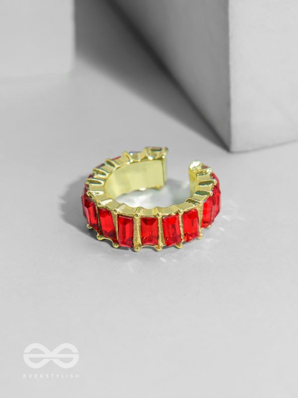 Sparkling Halo - Golden Embellished Ring (Red)