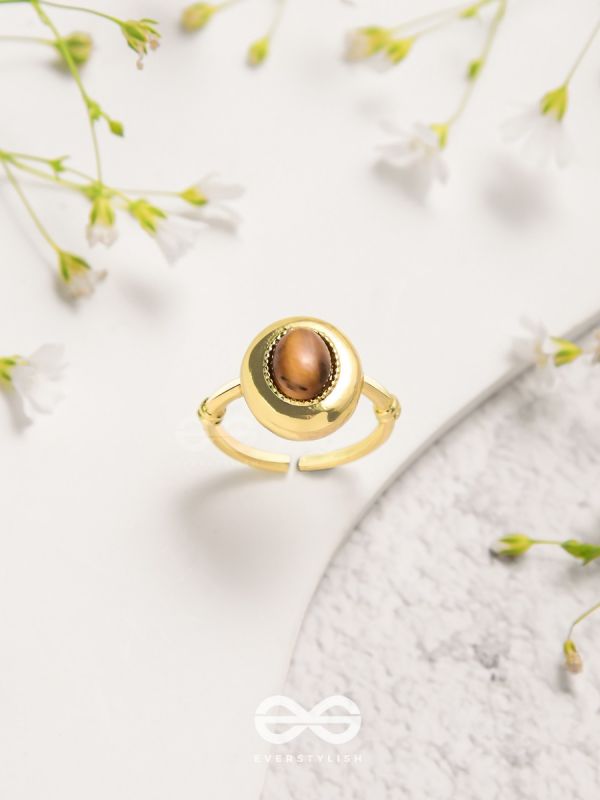 Gilded Latte Elegance - Golden Beaded Ring 