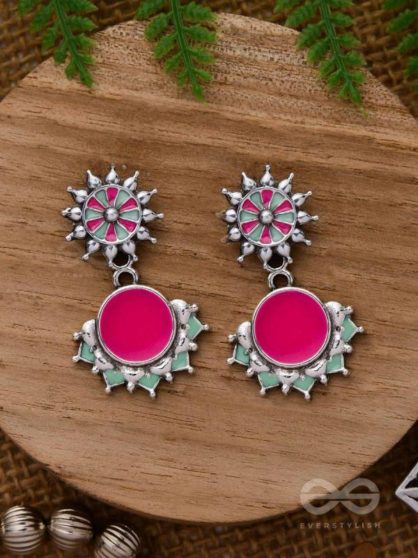 The Rosy Reefs - Statement  Enamelled Oxidised Ear Jackets