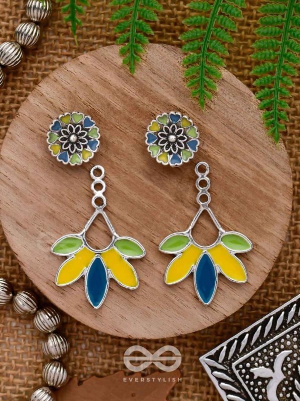 Sunlit Meadows - Statement Enamelled Oxidised Ear Jackets