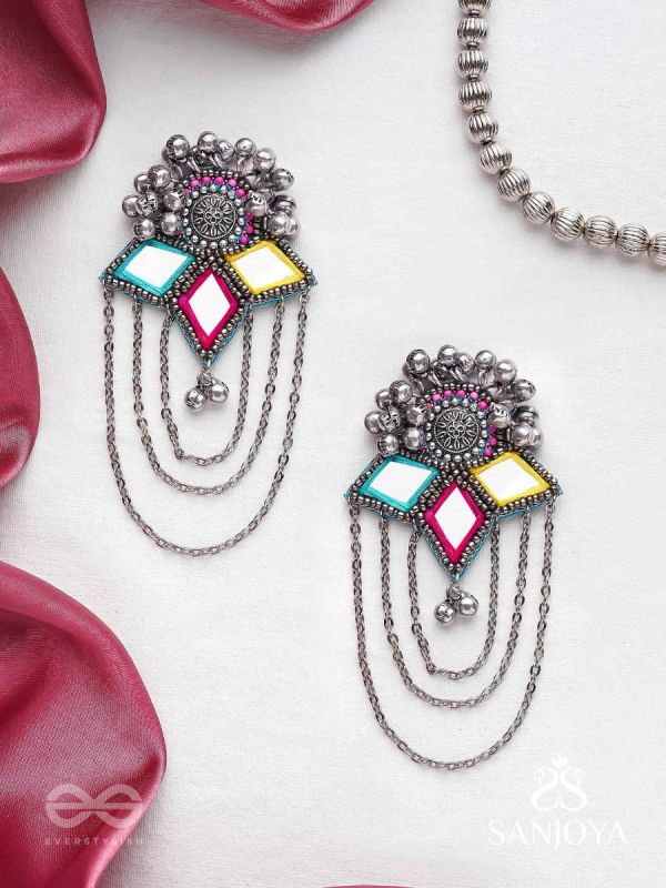 Taruna - The Vivid Landscapes - Mirrors, Resham And Beads Hand Embroidered Oxidised Earrings