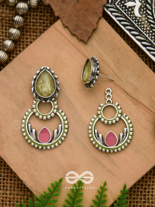 The Lily Woods- Stone Enamelled Oxidised Ear Jackets