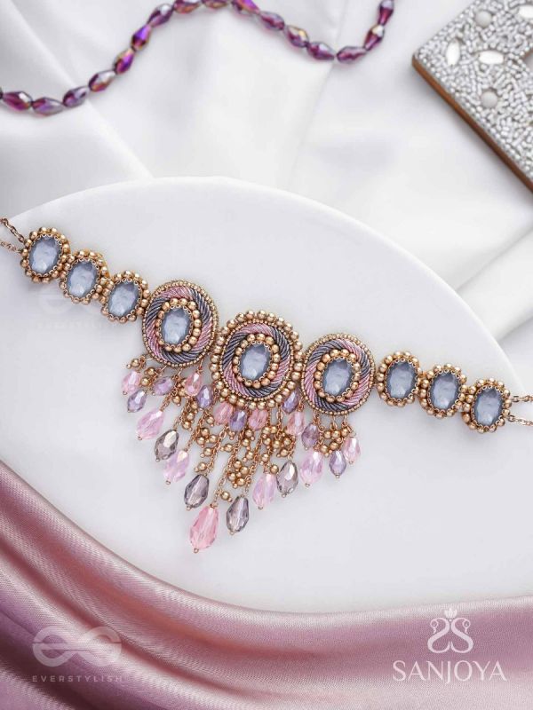 Bijaksara- The Secret Spell- Stones, Beads And Glass Drops Hand Embroidered Choker Neckpiece