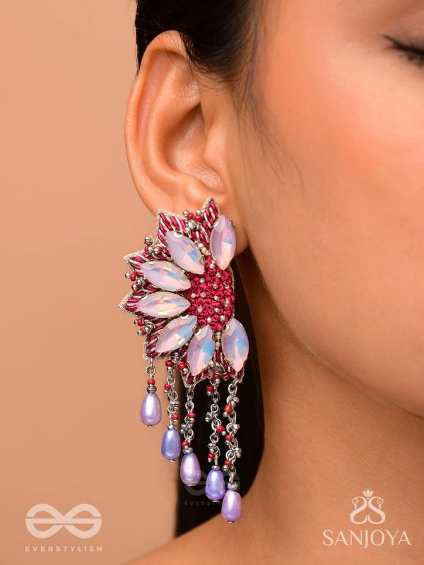 Ardhikrit- The Rosewood Halves- Stones, Resham And Glass Drops Hand Embroidered Earrings