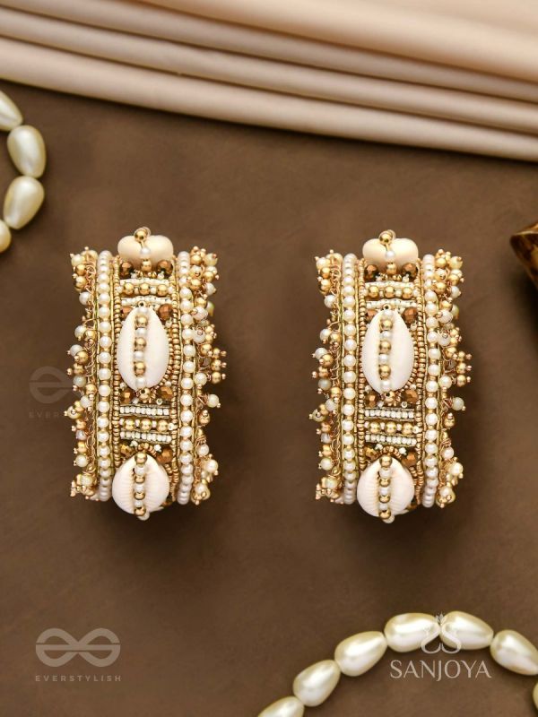 Lavnakar- The Coast Of Treasures- Shells And Beads Hand Embroidered Bangles (Set Of 2)