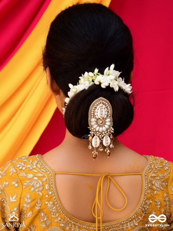 Attalika - The Lavish Castles - Shells, Beads And Glass Drops Hand Embroidered Hair Accessory 