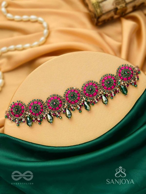Sankirnau - The Floral Vine - Resham, Beads, Sequins And Glass Drops Hand Embroidered Choker Neckpiece