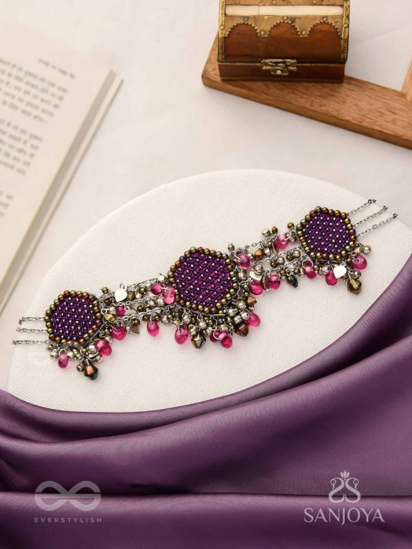 Sukhodaye - The Wine Honeycomb - Beads And Glass Drops Hand Embroidered Oxidised Choker Neckpiece