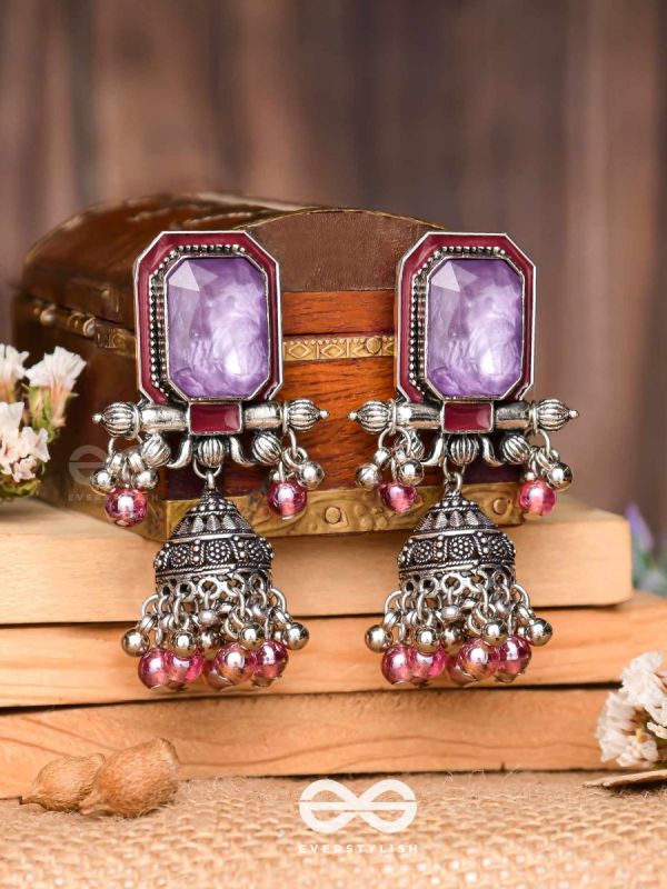 Seasons Of Lavender - Stone Enamelled Oxidised Jhumka Earrings