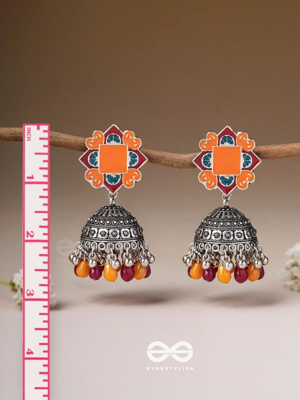 The Warm Hues - Enamelled Oxidised Jhumka Earrings