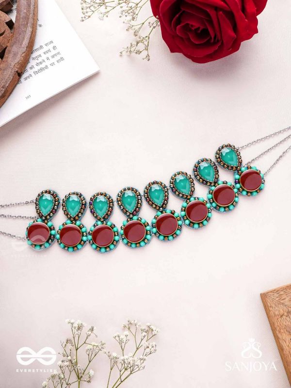 Palash - The Green Serenade - Stones And Beads Hand Embroidered Choker Neckpiece