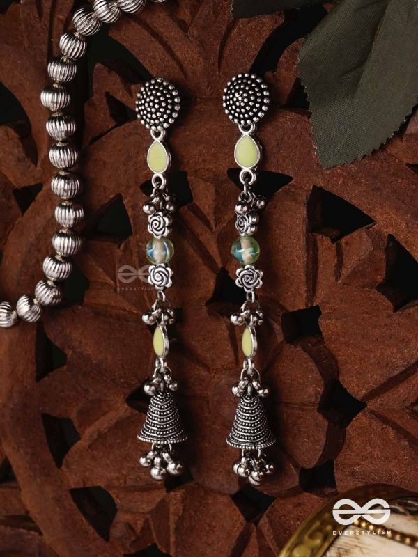 The Jade Jingles - Enamelled Oxidised Long Jhumkis