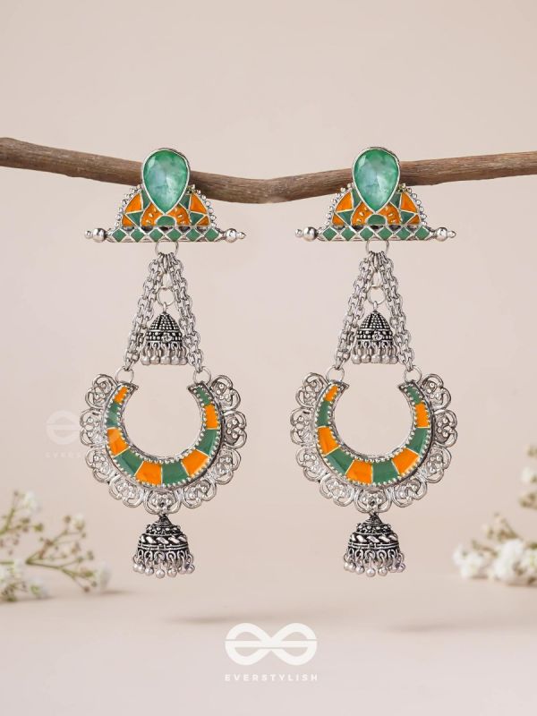 The Sage Swirls - Stone Enamelled Oxidised Earrings