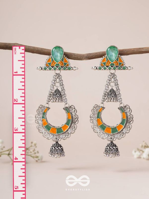 The Sage Swirls - Stone Enamelled Oxidised Earrings