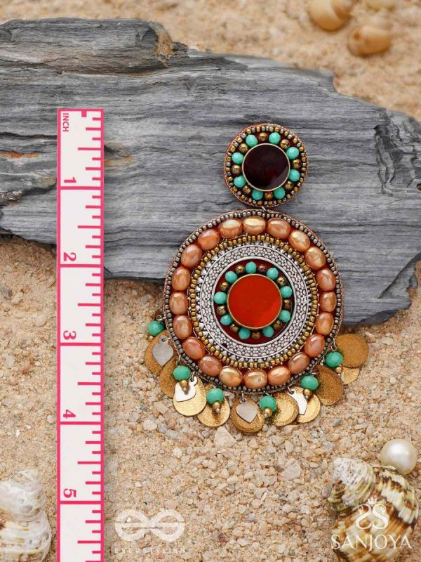 Kadrav - The Auburn Peals - Beads And Coins Hand Embroidered Enamelled Oxidised Earrings