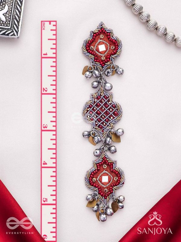 Yashas - The Maple Grandeur - Beads, Coins And Dabka Hand Embroidered Oxidised Earrings