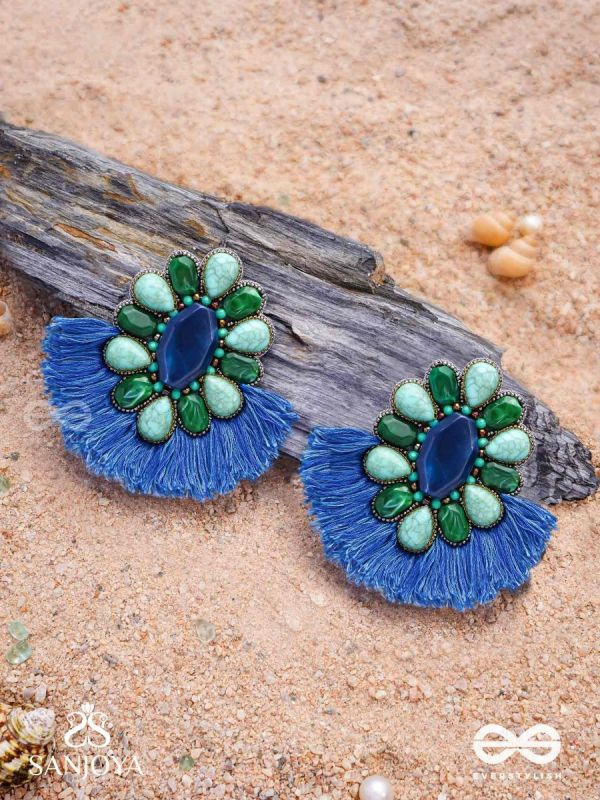 Dhrishu - The Deep Hues - Stones, Beads And Resham Hand Embroidered Earrings