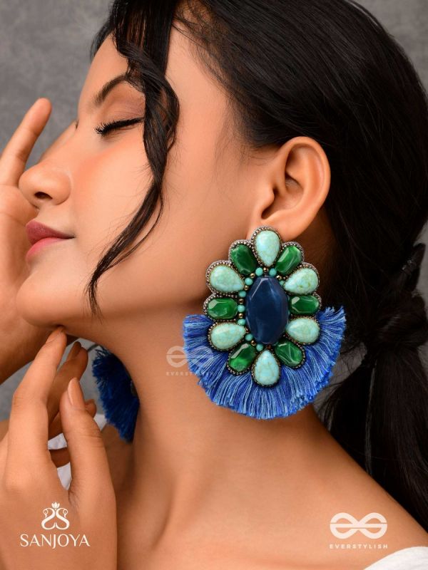 Dhrishu - The Deep Hues - Stones, Beads And Resham Hand Embroidered Earrings