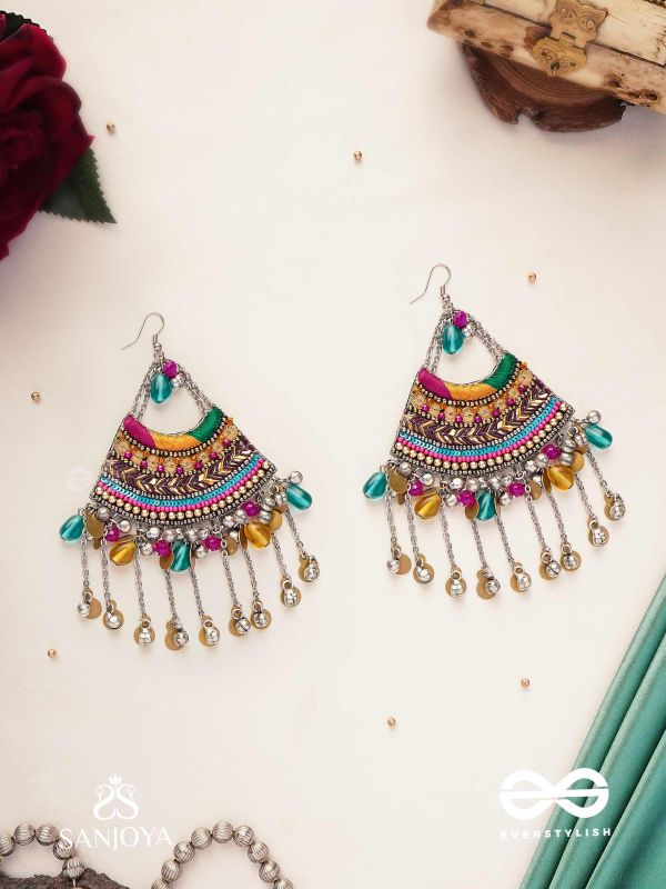 Sthaviram - The Vintage Music - Beads, Resham And Coins Hand Embroidered Earrings