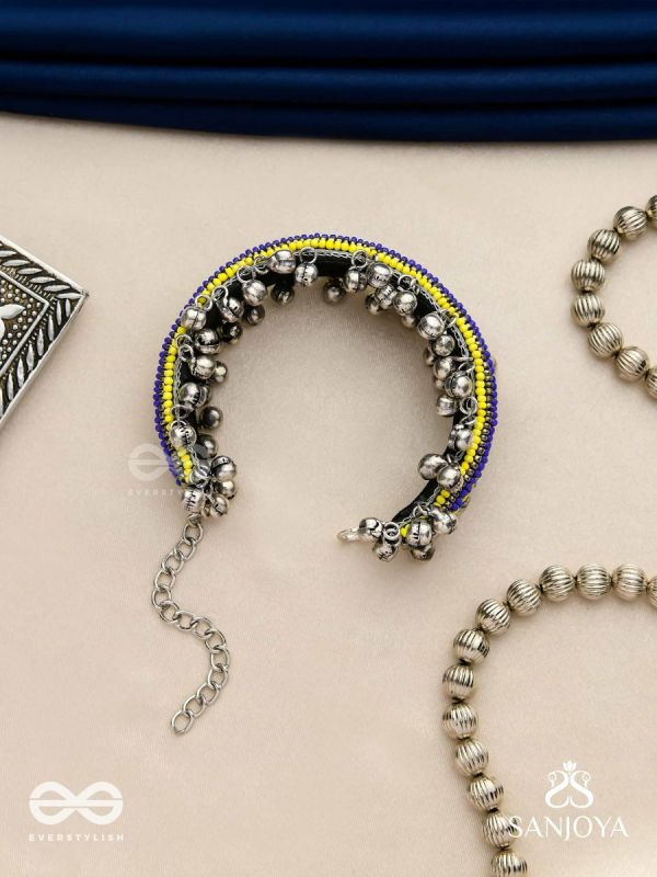 Vidhatrayus - The Sunflower Meadows - Beaded Hand Embroidered Oxidised Cuff Bracelet