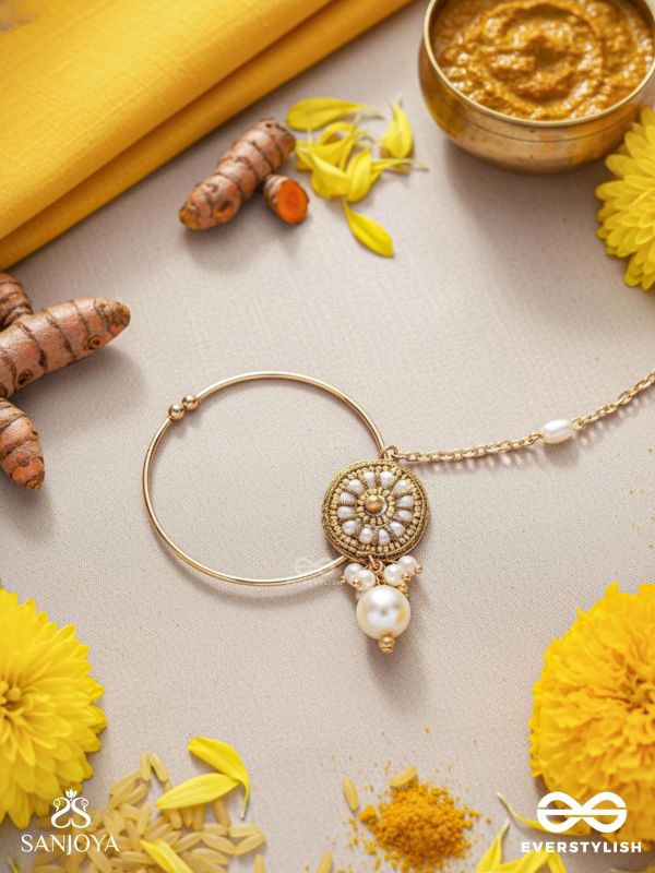 Vimrigvan - The Pristine Charm - Pearls And Beads Hand Embroidered Nath (Non-Piercing)