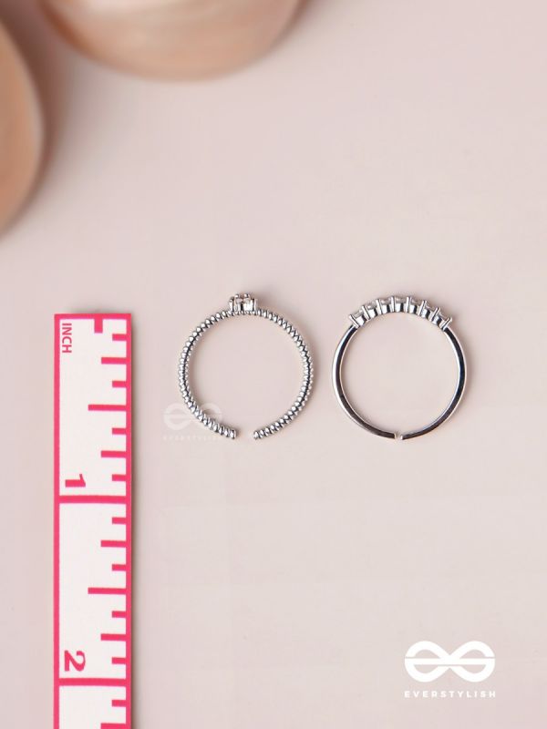 The Diamond Beauty - Silver Cubic Zirconia Rings (Set Of 2 Adjustable)