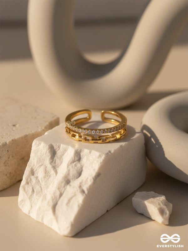 Tie Me Close - Golden Cubic Zirconia Ring (Adjustable)