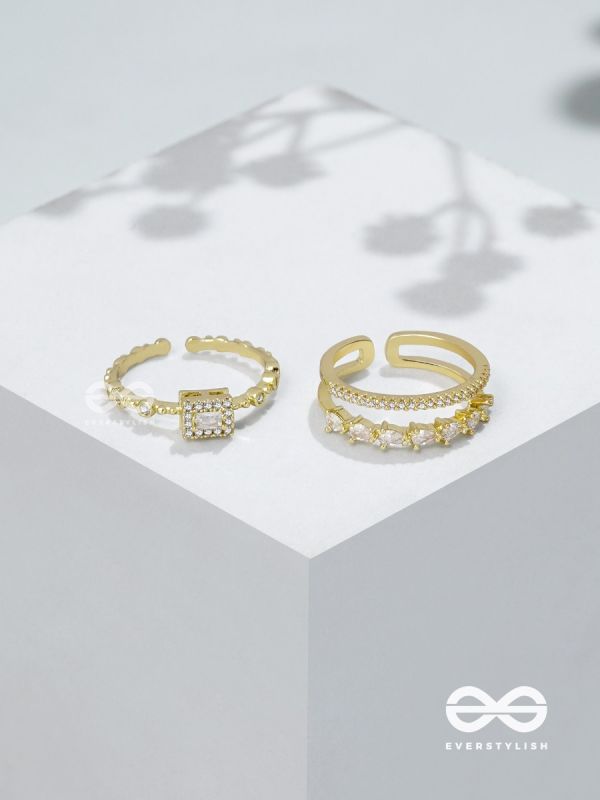 The Diamond Dreams - Golden Cubic Zirconia Rings (Set Of 2 Adjustable)