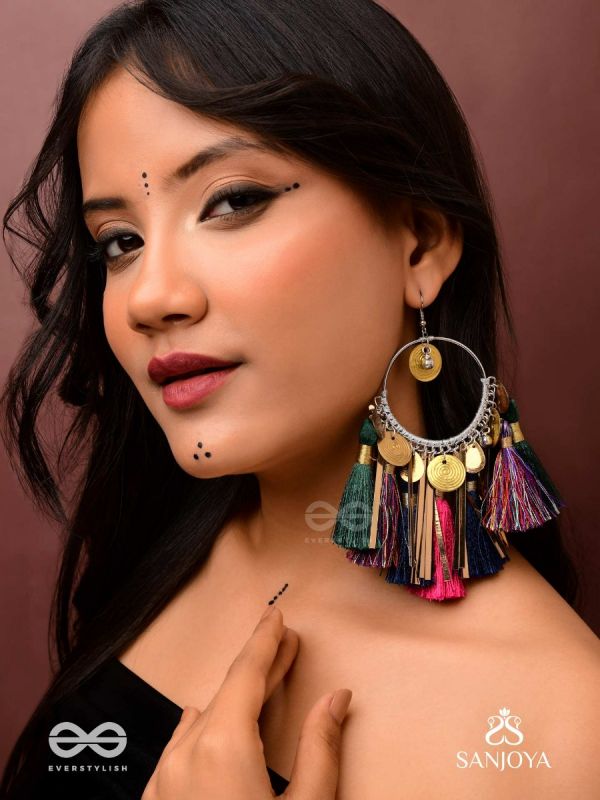 Rasika - The power of aesthetics - Oxidized hoops decorated with multicolour tassels