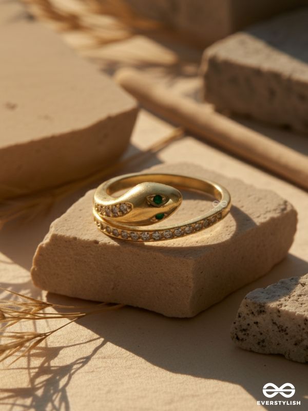 SERPENTINE GRACE - 18K GOLD PLATED ANTI-TARNISH SNAKE SHAPED RING INLAID WITH CUBIC ZICRONIA STONES