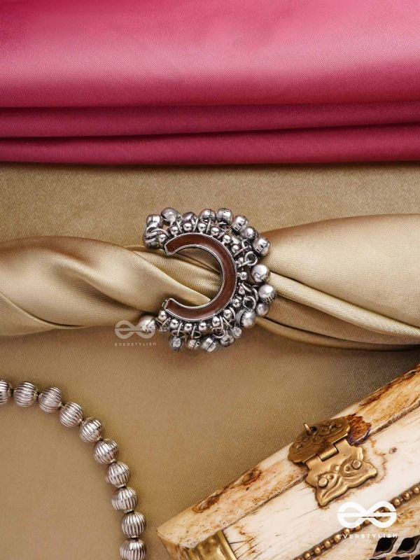 Lunar Embrace-  Oxidized adjustable  ring with ghungroos