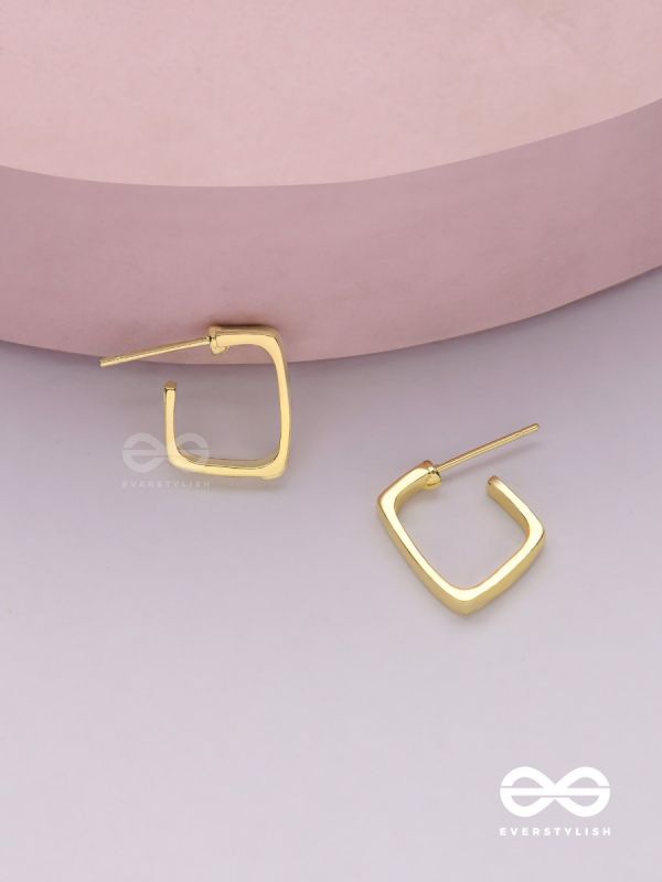 Golden glimmer- Golden colored rectangular  hoop earrings 